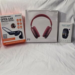 BUNDLE (Red P9 Pro Wireless Headphones+SoundLogic Headset+Red Smart Band